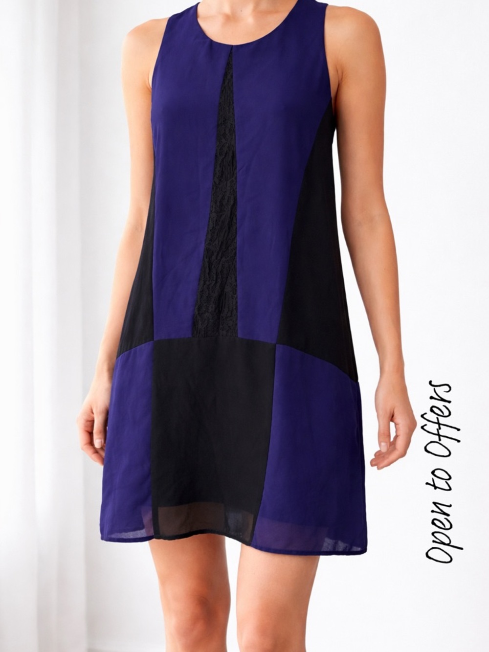 ASTR Women's Nordstrom Black Lace Inset A-line Dress Contrast Color Block Size L